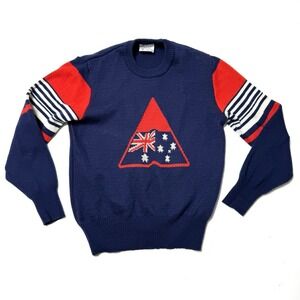 Vintage 80s HySport Australia Flag Pure New Wool Knit Sweater Small 14 Navy Blue